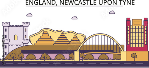 United Kingdom, Newcastle Upon Tyne tourism landmarks, vector city travel illustration