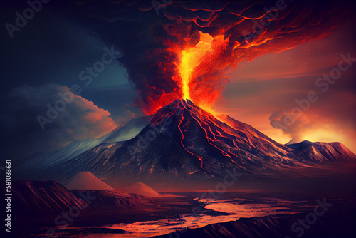 volcano eruption, lava coming down a mountain. generative ai © pa-ka