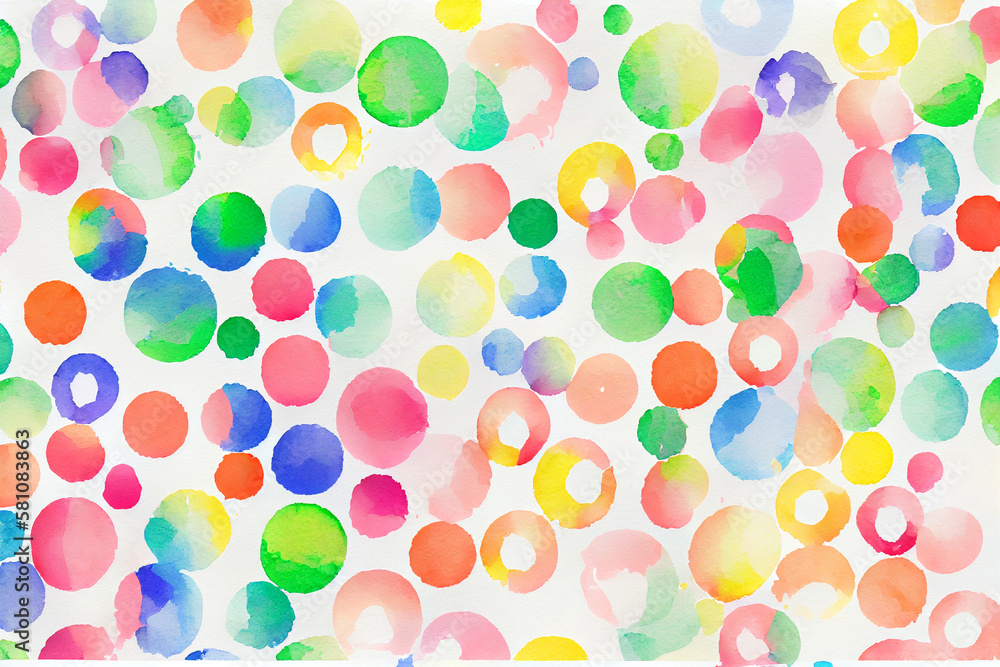 Watercolor pattern with overlapping colorful dots. Generative ai.	
