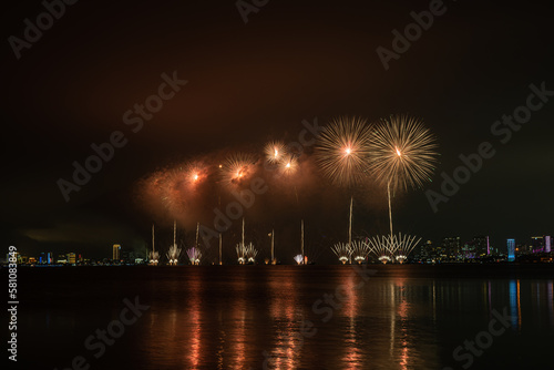 Beautiful fireworks celebrate at sea