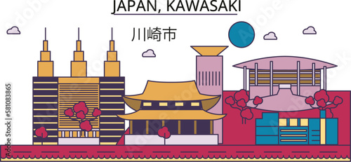 Japan, Kawasaki tourism landmarks, vector city travel illustration photo