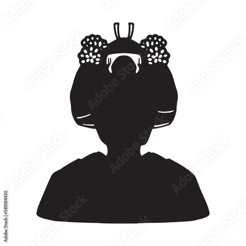 文金高島田の花嫁シルエット着物和装のアイコンイラスト　黒