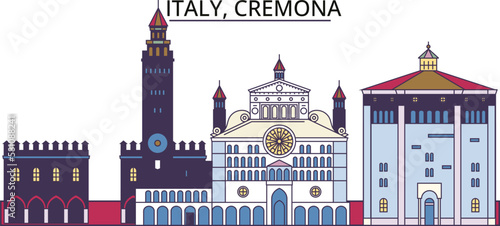 Italy, Cremona tourism landmarks, vector city travel illustration