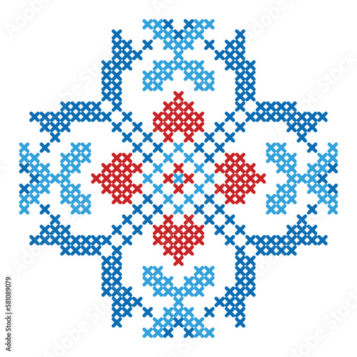 Floral pattern folk art scheme for cross-stitch and knitting