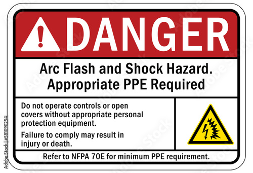 Arc flash hazard sign and labels do not operate controls or open covers without appropriate personal protection equipment