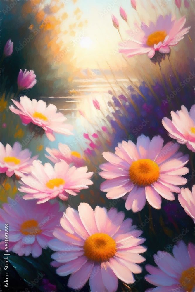 An artistic painting of pink flowers An artistic painting of pink flowers