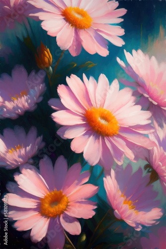A closeup painting of pink flowers