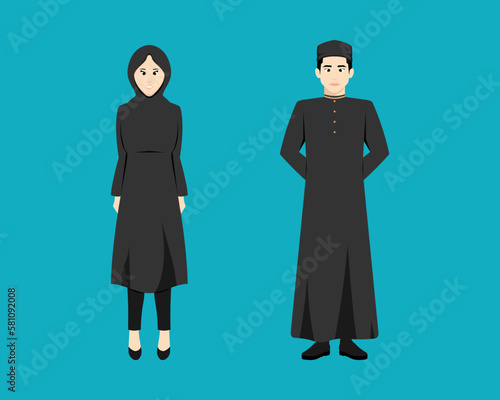 Cartoon muslim man and woman on isolated background, Vector illustration.