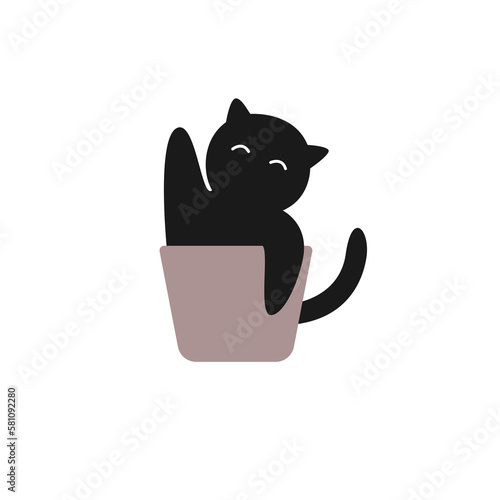 Coffee and cat logo in cup. Animal coffee design for logo, icon, symbol, Identity