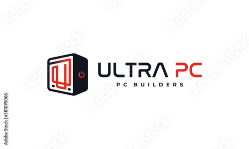 illustration vector graphic logo designs. pictogram logo, computer cpu pc builder, custom computer