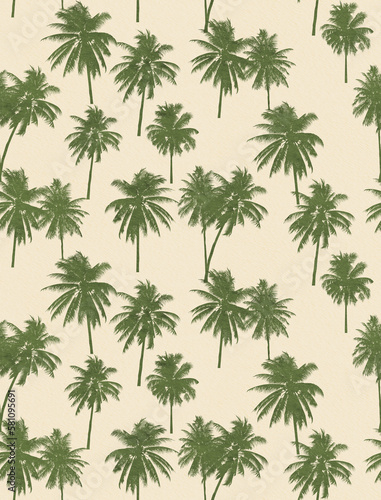 Abstract Grunge Textured Coconut Palm Trees Silhouettes Seamless Pattern Trendy Fashion Colors Natural Surface Tropical Background Design Perfect for Allover Fabric Print or Wrapping Paper © mustafa