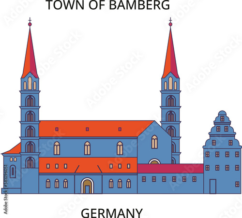 Germany, Bamberg tourism landmarks, vector city travel illustration