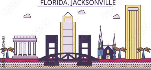 United States, Jacksonville tourism landmarks, vector city travel illustration photo
