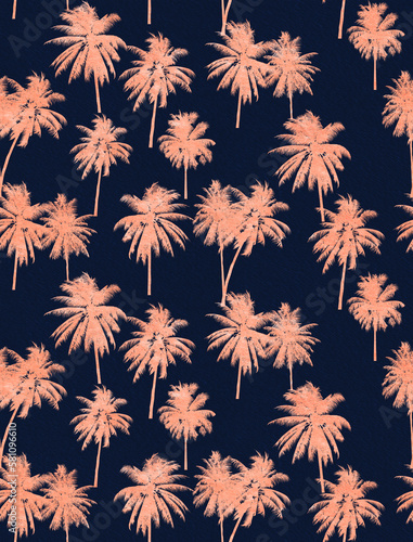 Abstract Grunge Textured Coconut Palm Trees Silhouettes Seamless Pattern Trendy Fashion Colors Natural Surface Tropical Background Design Perfect for Allover Fabric Print or Wrapping Paper