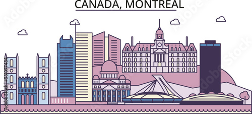 Canada, Montreal tourism landmarks, vector city travel illustration