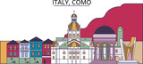 Italy, Como tourism landmarks, vector city travel illustration