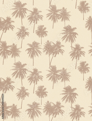 Abstract Grunge Textured Coconut Palm Trees Silhouettes Seamless Pattern Trendy Fashion Colors Natural Surface Tropical Background Design Perfect for Allover Fabric Print or Wrapping Paper