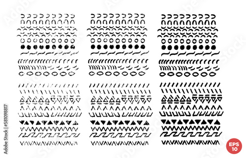 Marker drawn scribble square composition vector set. Childish geometric drawing. Hand draws tribal style compositions. Monochrome graphic design elements set.