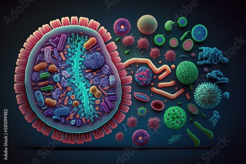 Gut microbiota, illustration. Ai generated. photo