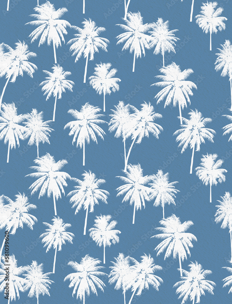 Abstract Grunge Textured Coconut Palm Trees Silhouettes Seamless Pattern Trendy Fashion Colors Natural Surface Tropical Background Design Perfect for Allover Fabric Print or Wrapping Paper