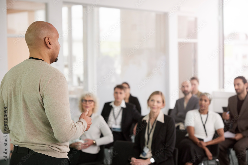 Man having presentation during business seminar Man having presentation during business seminar