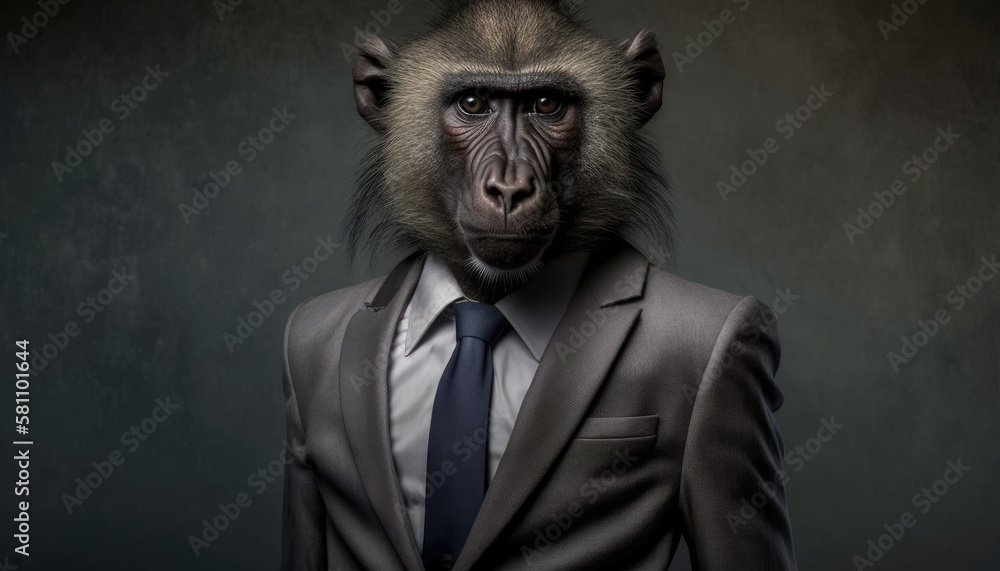 a baboon dressed in a business suit, generative ai a baboon dressed in a business suit, generative ai