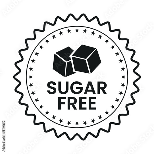 sugar Free Icon, Sugar Free Badge, No Sugar Emblem, Stamp, Seal, Label, Logo, Diabetic Food Symbol Vector Illustration For Product Packaging Design