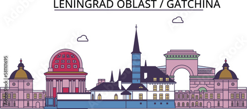 Russia, Gatchina tourism landmarks, vector city travel illustration