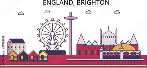 United Kingdom, Brighton tourism landmarks, vector city travel illustration