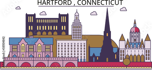 United States, Hartford tourism landmarks, vector city travel illustration