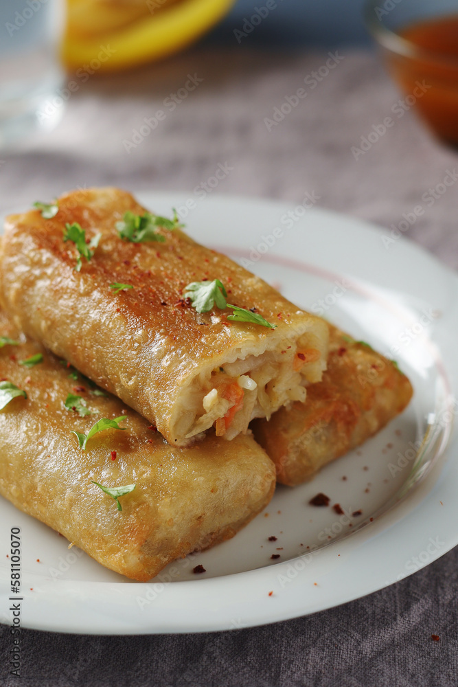 Spring rolls - a typical dish in Chinese and other Southeast Asian cuisines	
