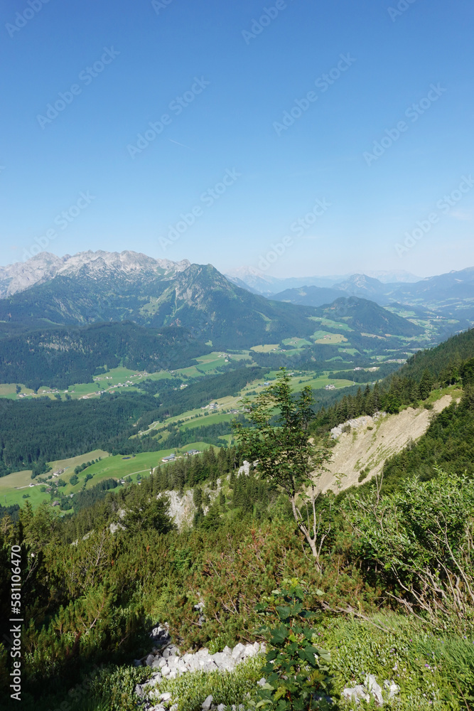 The view from Gablonzer huette to Zwiesel valley, Gosaukamm mountain ridge, Germany