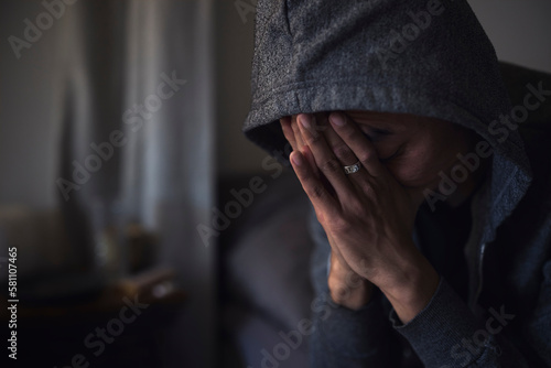 Portrait of sad man facing depression photo