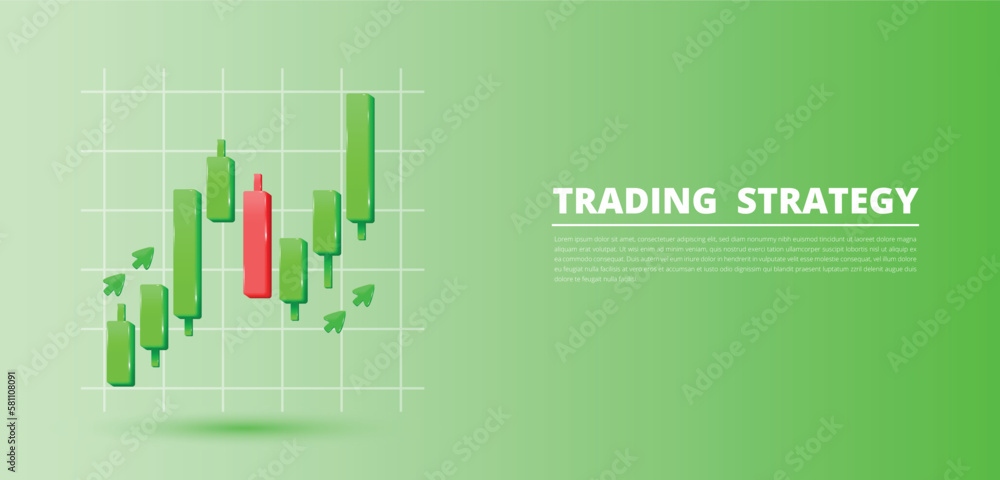 Growth stock diagram financial graph with candlestick icon trading stock or forex 3d.