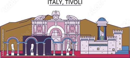 Italy, Tivoli tourism landmarks, vector city travel illustration