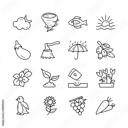 Nature Vector Hand Draw Outline icon style illustration. EPS 10 Files Set 1