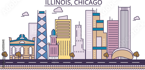 Obraz na płótnie United States, Chicago tourism landmarks, vector city travel illustration w salonie