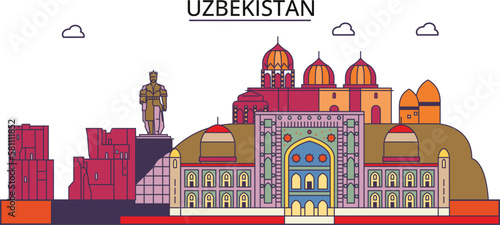 Uzbekistan tourism landmarks, vector city travel illustration photo