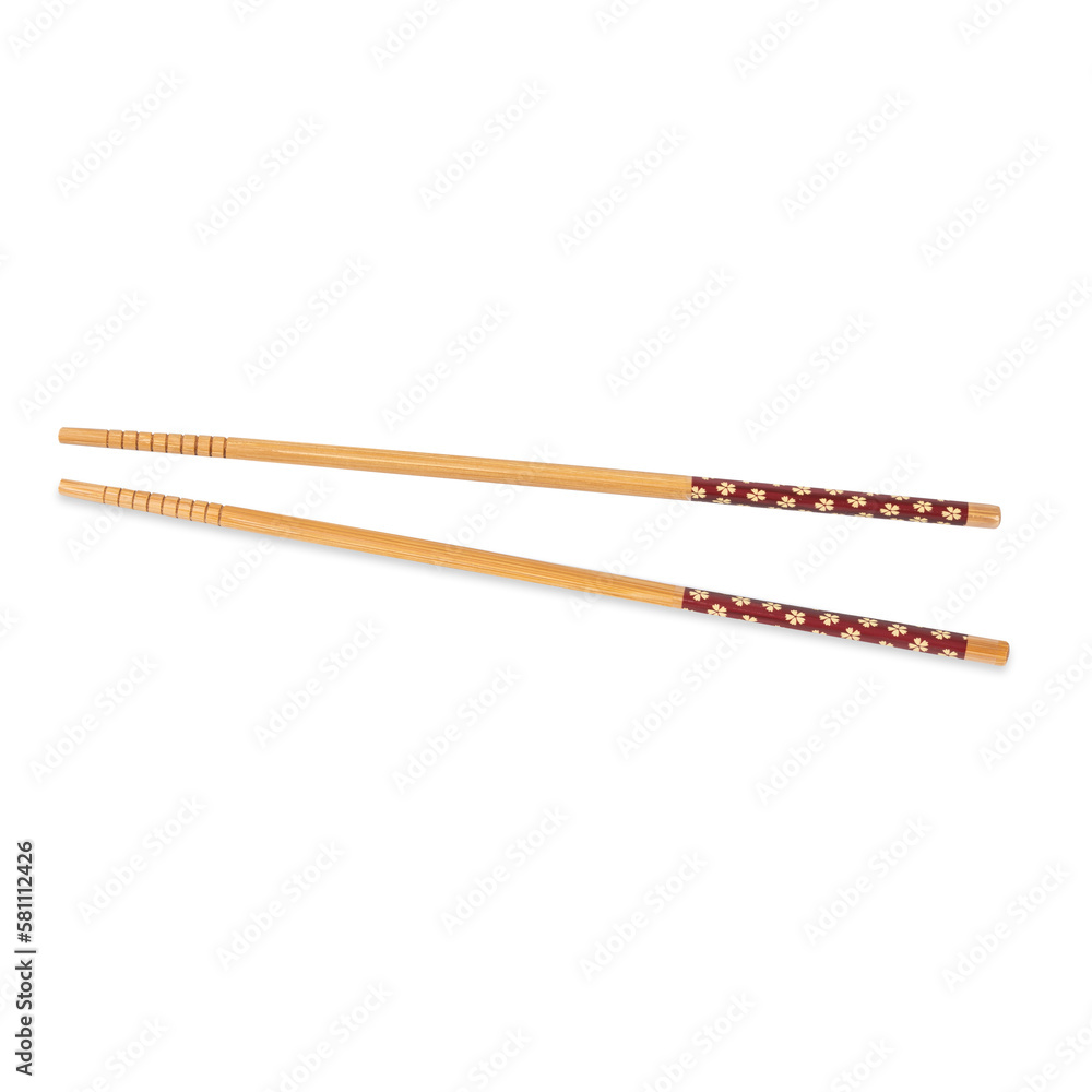 A pair of bambu decorated chopsticks isolated over white background A pair of bambu decorated chopsticks isolated over white background