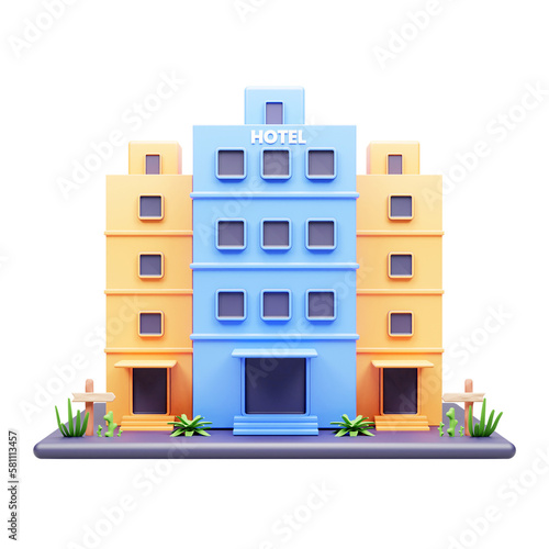 3d hotel icon or 3d travel hotel icon