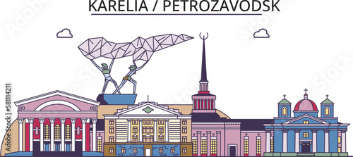 Russia, Petrozavodsk tourism landmarks, vector city travel illustration