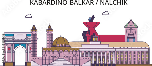 Russia, Nalchik tourism landmarks, vector city travel illustration