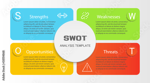 Swot infographic analysis template. Background with icon and Four colorful elements. Vector illustration