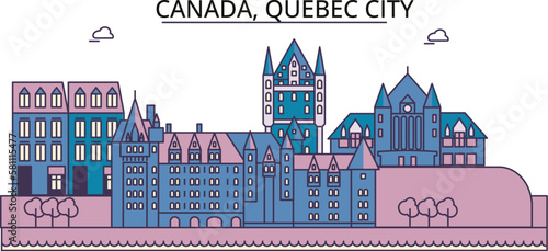 Canada, Quebec City tourism landmarks, vector city travel illustration