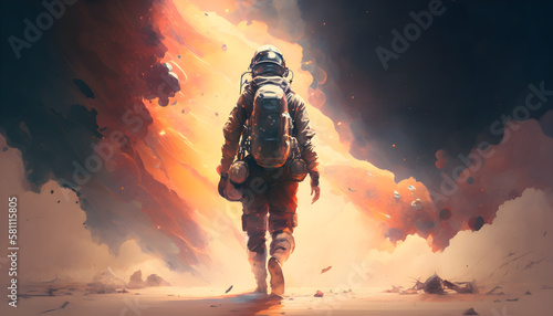 Photography An astronaut travels through space in a new world