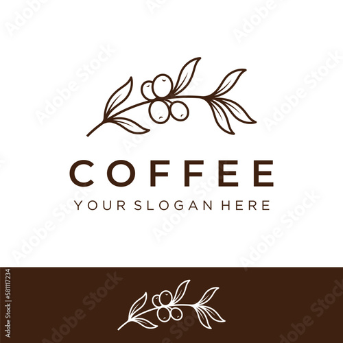 Logo design of arabica coffee cup and coffee plant hand drawn vintage style.Logo for business, cafe, restaurant, badge and coffee shop.