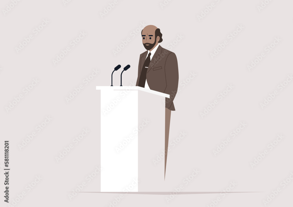 A professor giving a lecture, a politician speaking on stage A professor giving a lecture, a politician speaking on stage