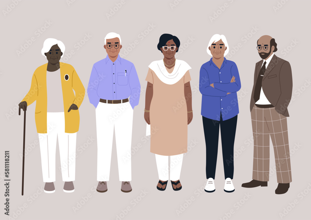 A group of senior adults standing full length, retirement club A group of senior adults standing full length, retirement club