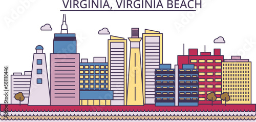 United States, Virginia Beach tourism landmarks, vector city travel illustration