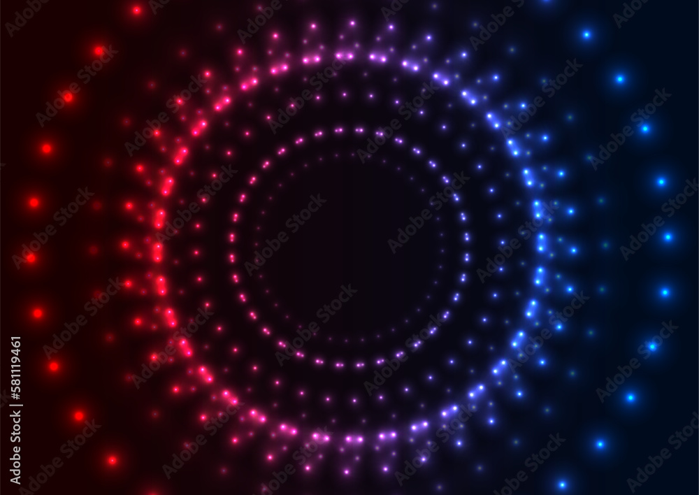 Blue red neon laser dotted circles technology background. Vector futuristic design Blue red neon laser dotted circles technology background. Vector futuristic design